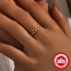 925 Sterling Silver Rainbow Zirconia MOM Ring — gold MOM ring worn on finger