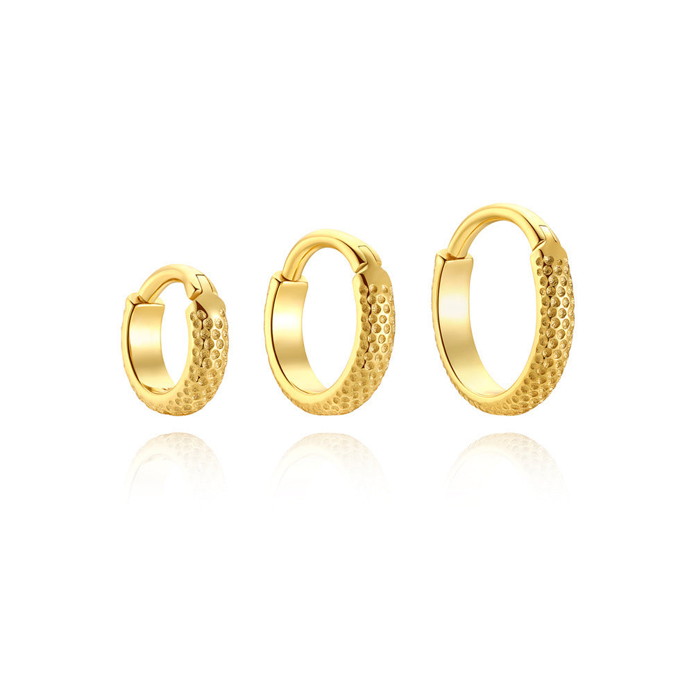 comparison of three gold plated textured huggie earring sizes