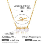 Triple heart-shaped clear stone necklace with 42 plus 5 cm diagram