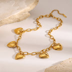 Gold-Tone Puffed Heart Stainless Steel Charm Necklace styled product view