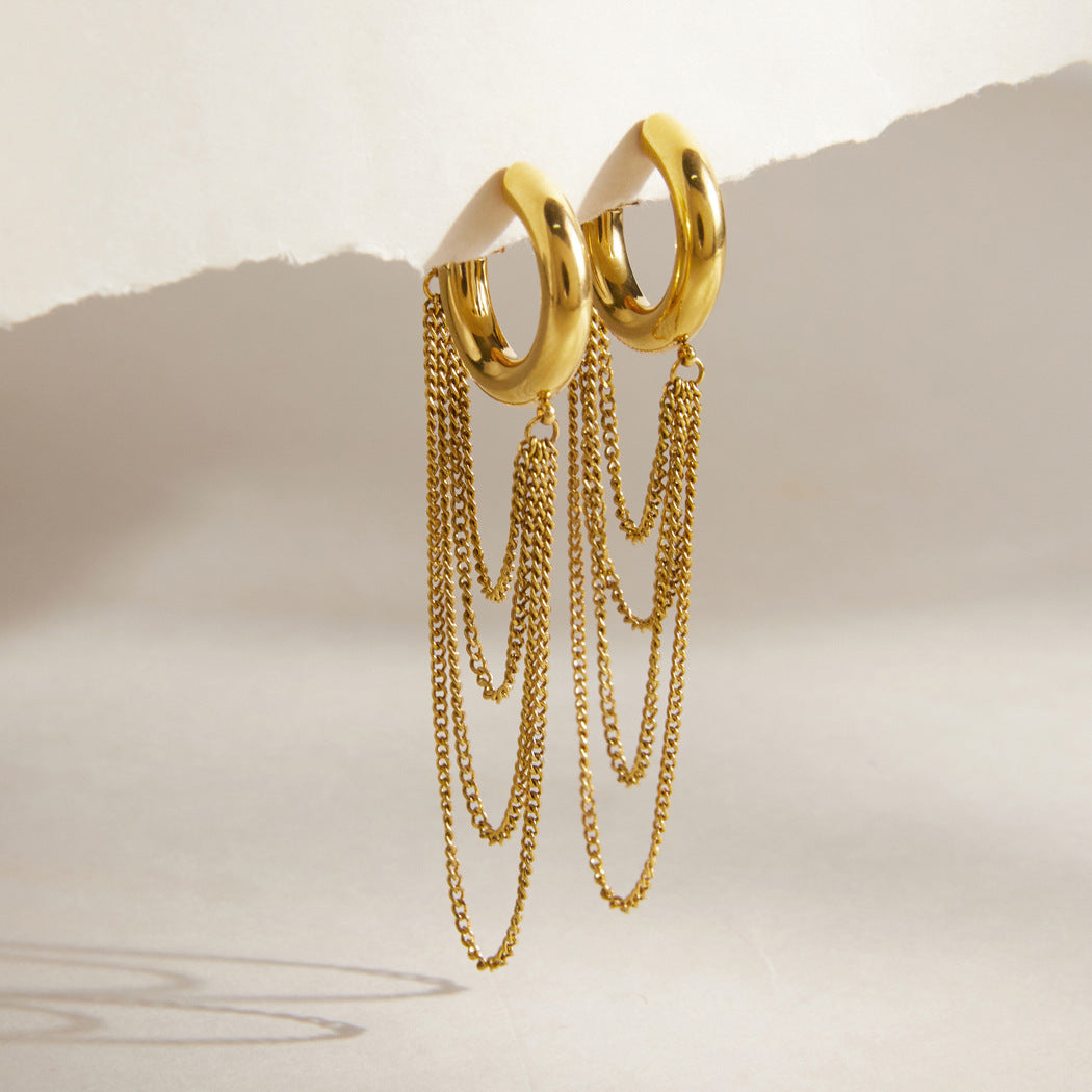 Gold tone C hoops with four graduated chain loops
