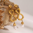 Gold-Tone Pearl-Look Infinity Stainless Steel Drop Earrings close-up product view