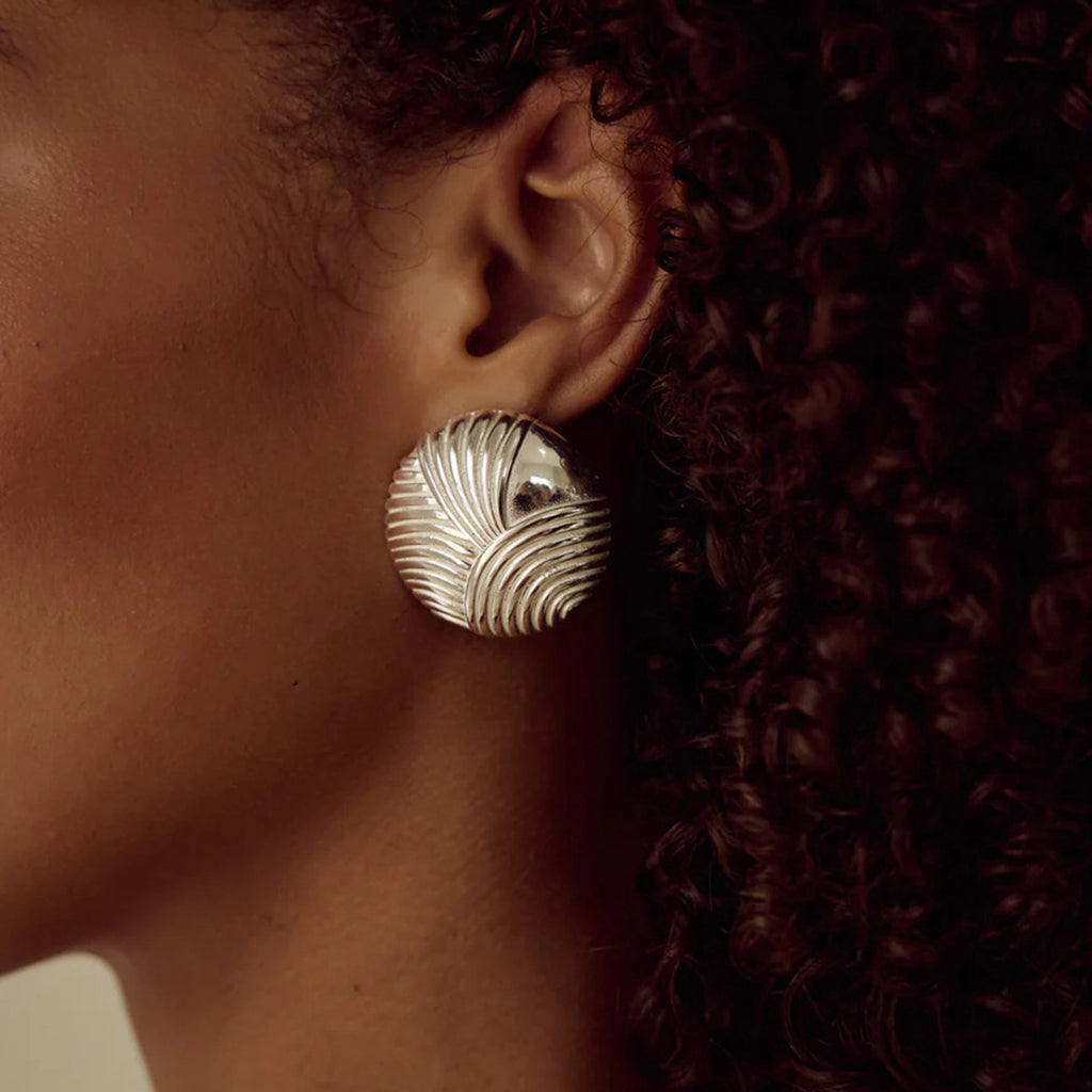 Ribbed Dome Stainless Steel Stud Earrings in Three Finishes – product view 2
