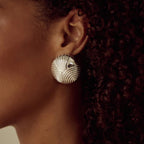 Ribbed Dome Stainless Steel Stud Earrings in Three Finishes – product view 2