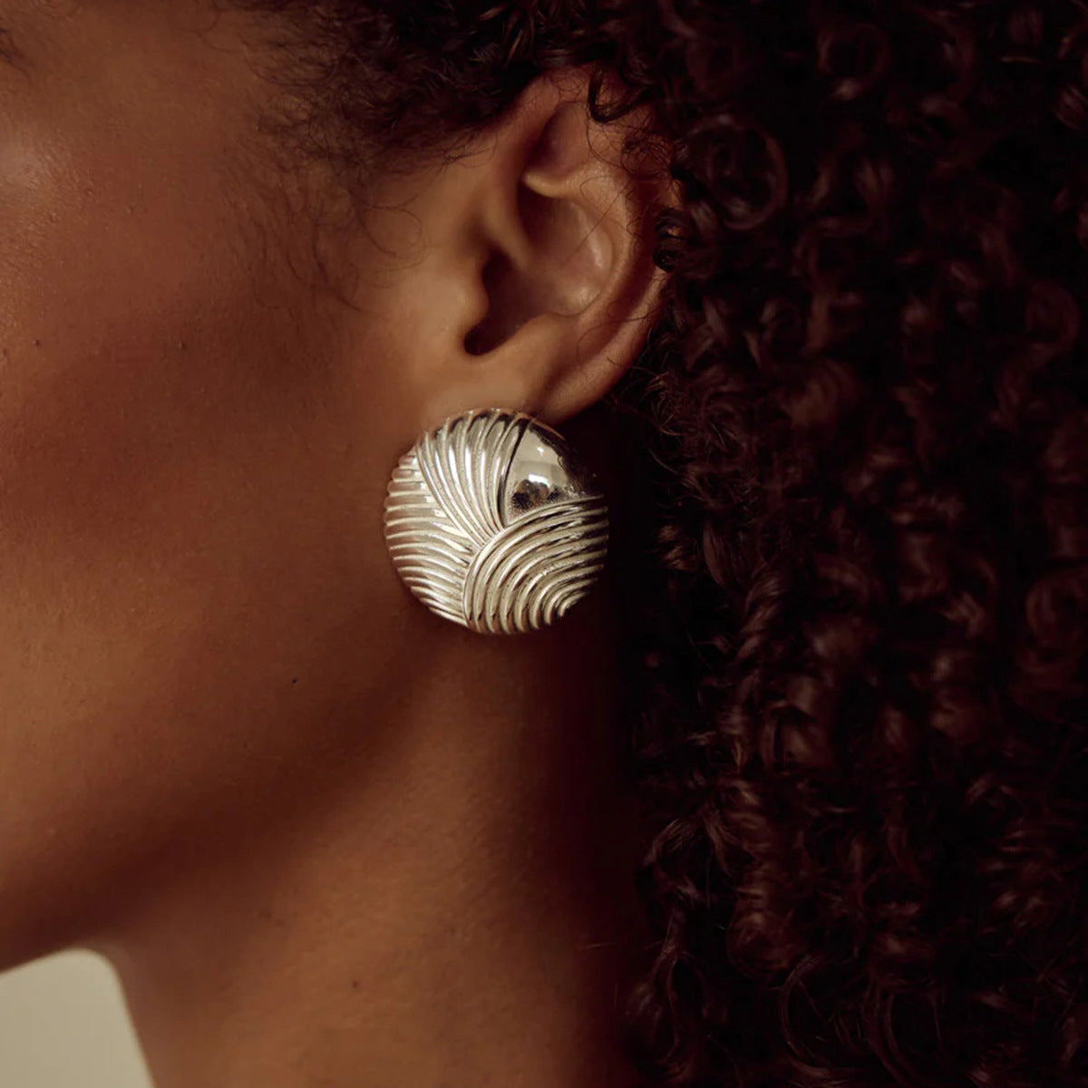 Ribbed Dome Stainless Steel Stud Earrings in Three Finishes – product view 2