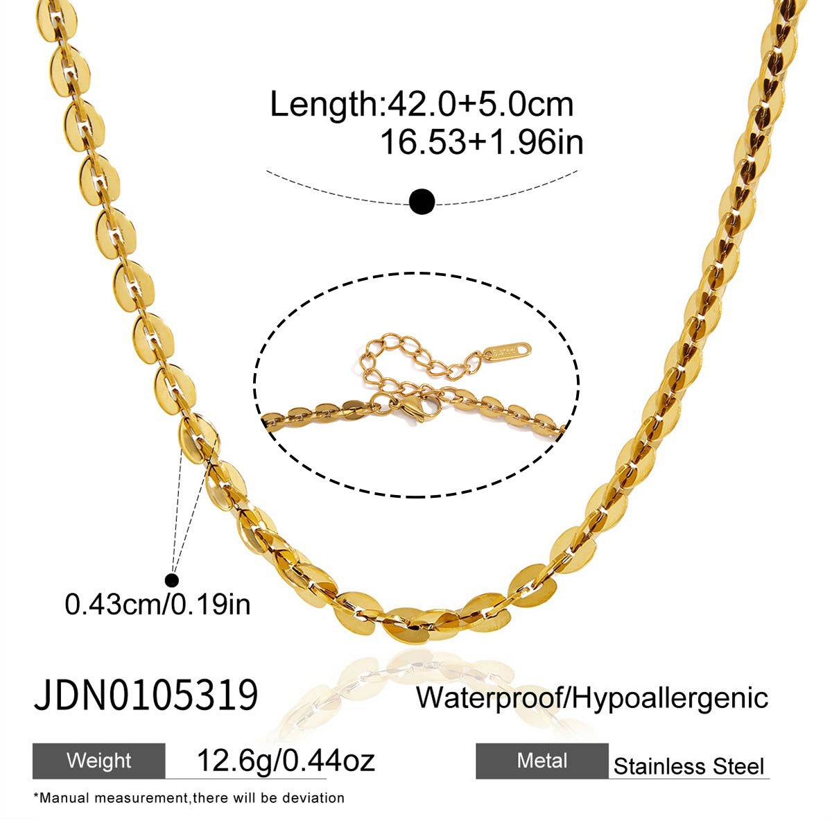 Mariner-style chain necklace size and clasp reference