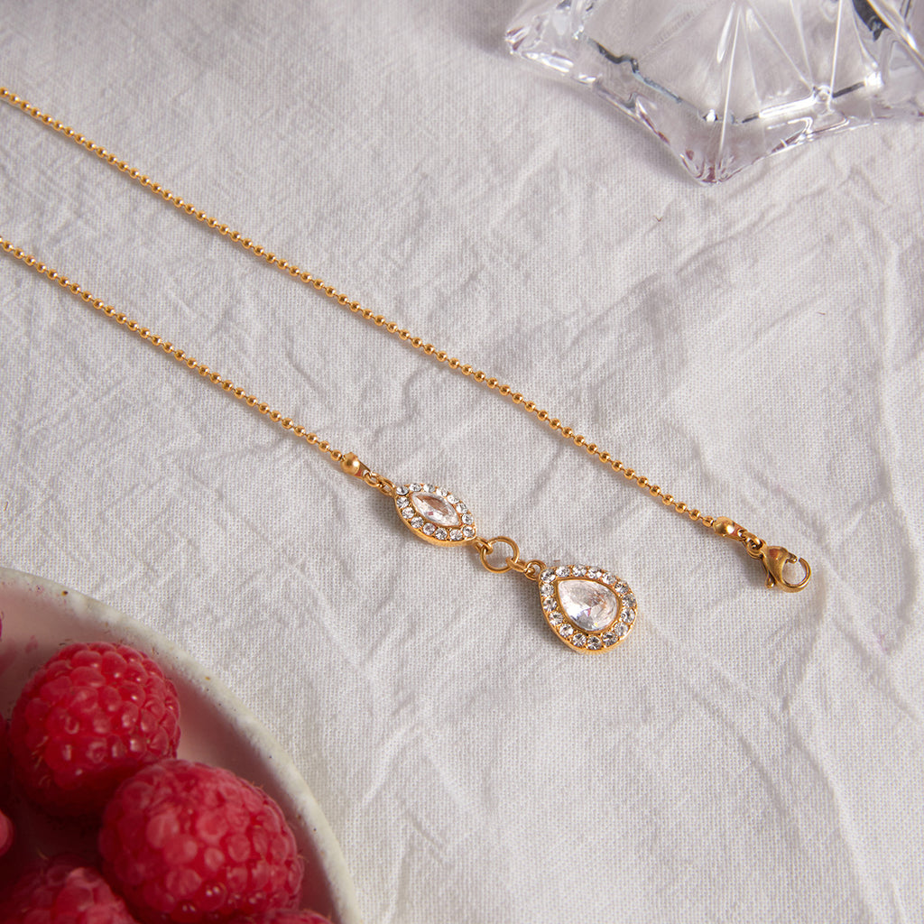 Clear halo pendant and front connector on fabric