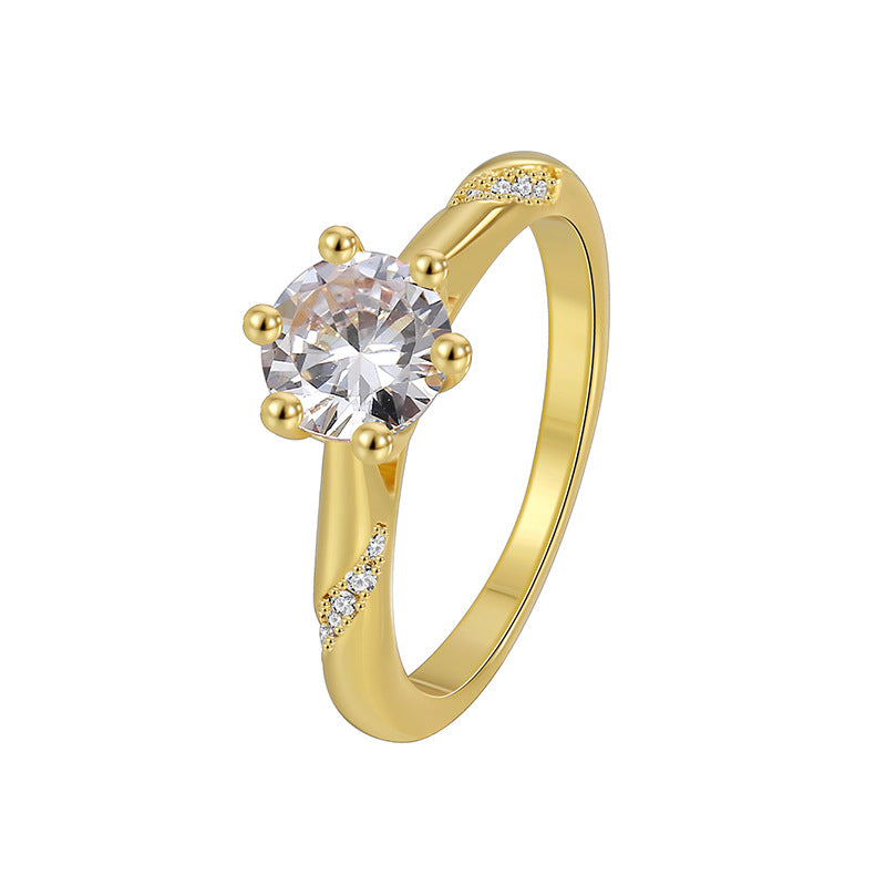 gold plated zirconia ring with split shoulders and clear accents