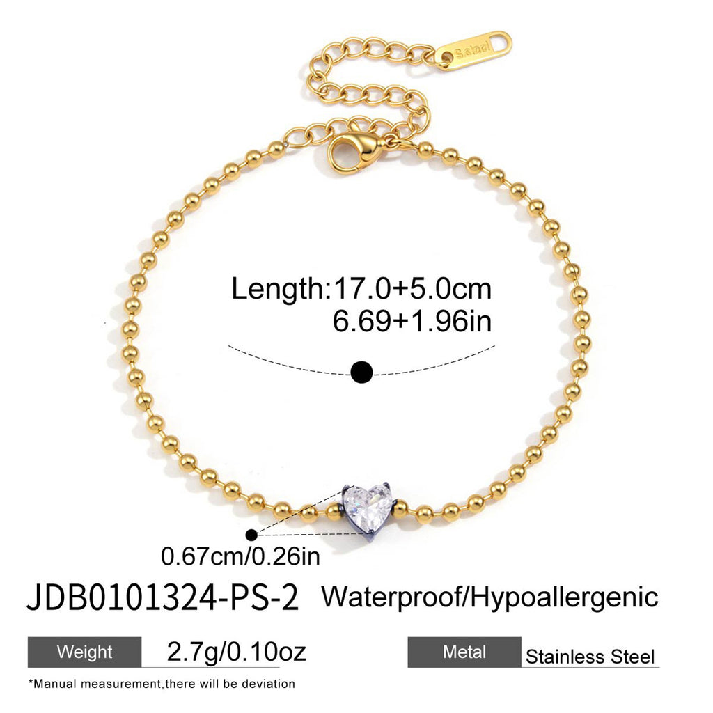 Heart zirconia bead bracelet dimensions