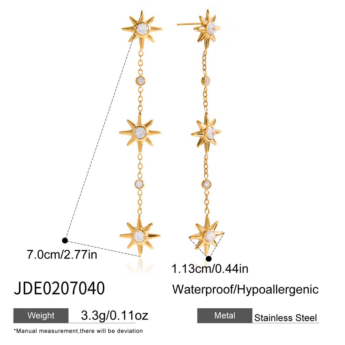 Butterfly Fringe and Star Drop Stainless Steel Earrings — selectable styles and material reference