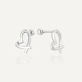 silver-finish 925 silver ribbon-heart ball-back earrings front and side view