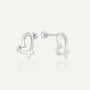 silver-finish 925 silver ribbon-heart ball-back earrings front and side view