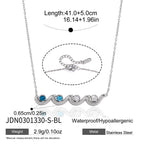 Silver tone blue and clear stone wave necklace measurement diagram
