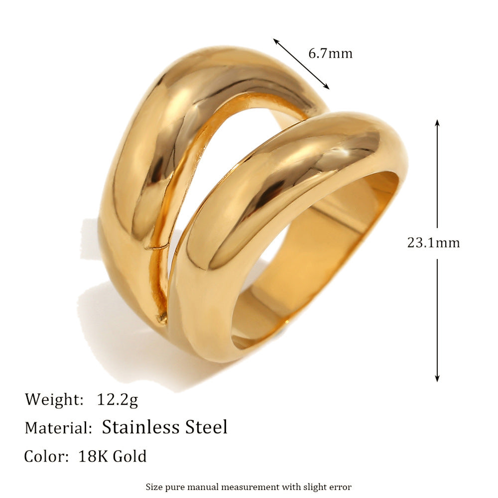 gold plated triple-band ring with dimensions and listed weight
