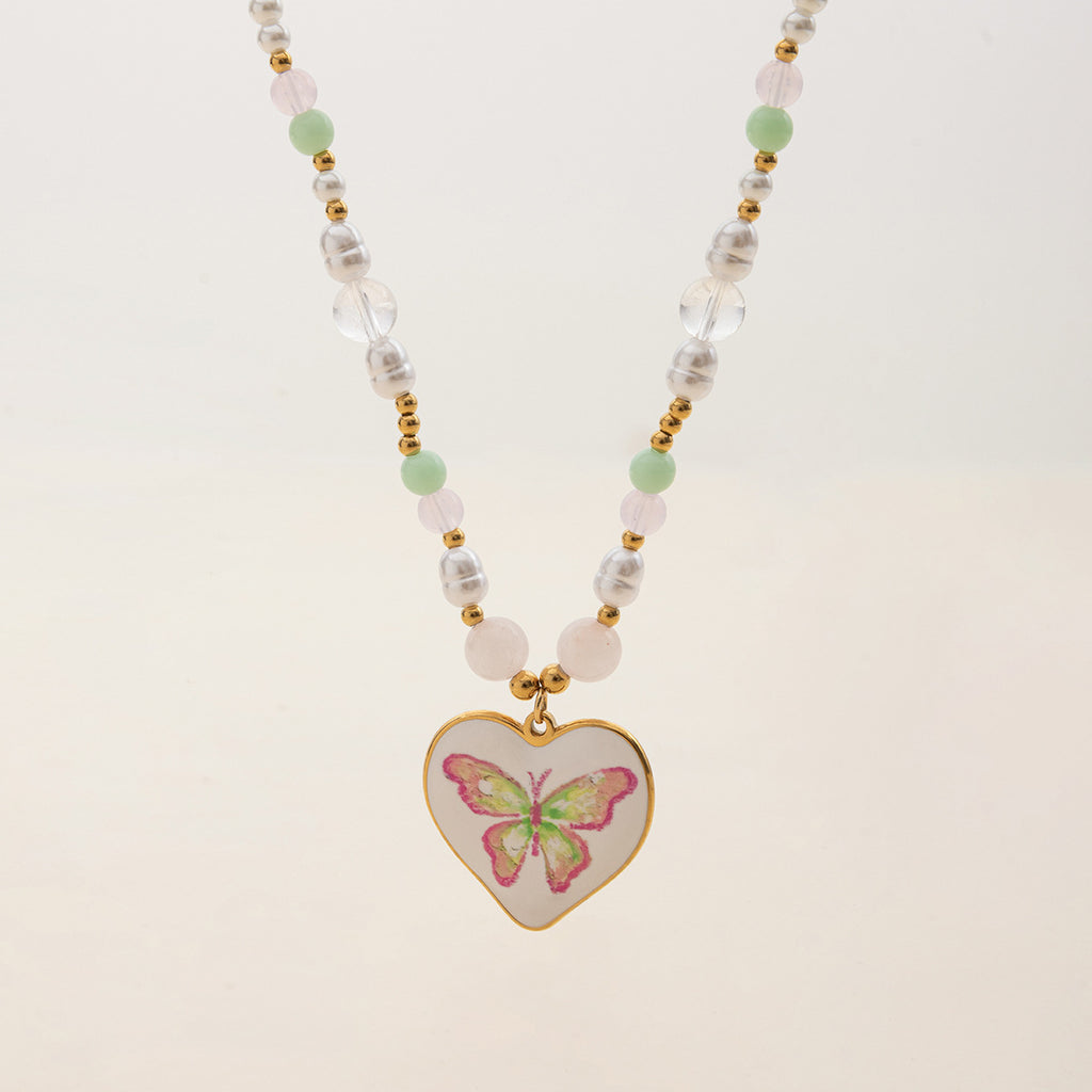 Gold-Tone Butterfly Heart Stainless Steel Necklace Collection – close-up view