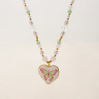 Gold-Tone Butterfly Heart Stainless Steel Necklace Collection – close-up view