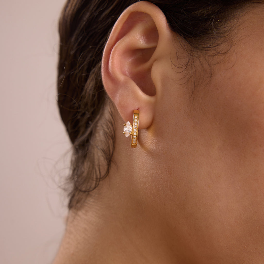 Close view of the oval side accent and narrow hoop