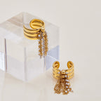 Stainless Steel Chain Tassel Statement Ring Collection – flat-lay view