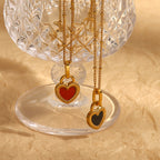 Ridged heart pendant necklaces displayed at different heights