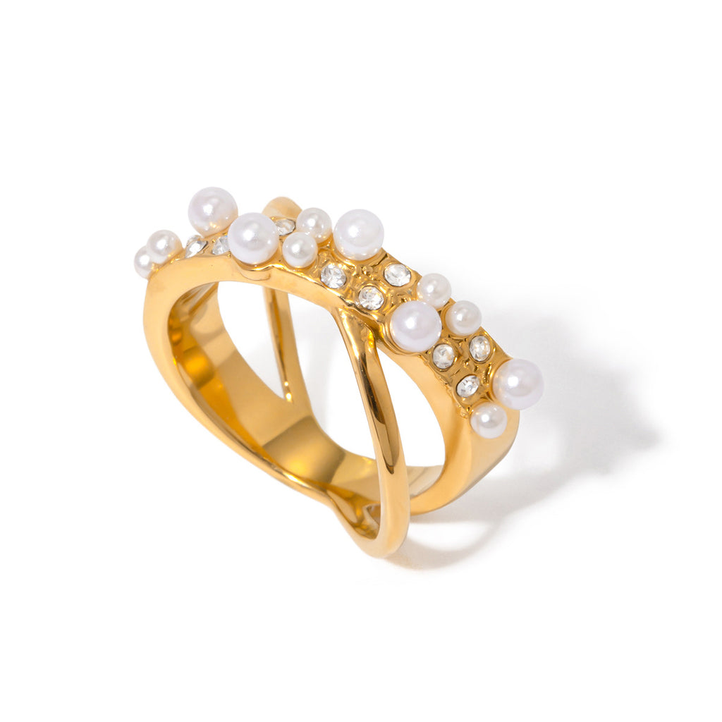 Pearl-Look Crossover Stainless Steel Ring Collection — wholesale view 4