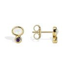 front and side views of stacked round opal stud earrings
