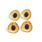 isolated burgundy and green oval resin cabochon stud earrings
