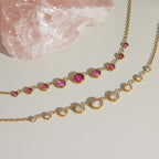 Pink and clear graduated bezel necklaces side by side
