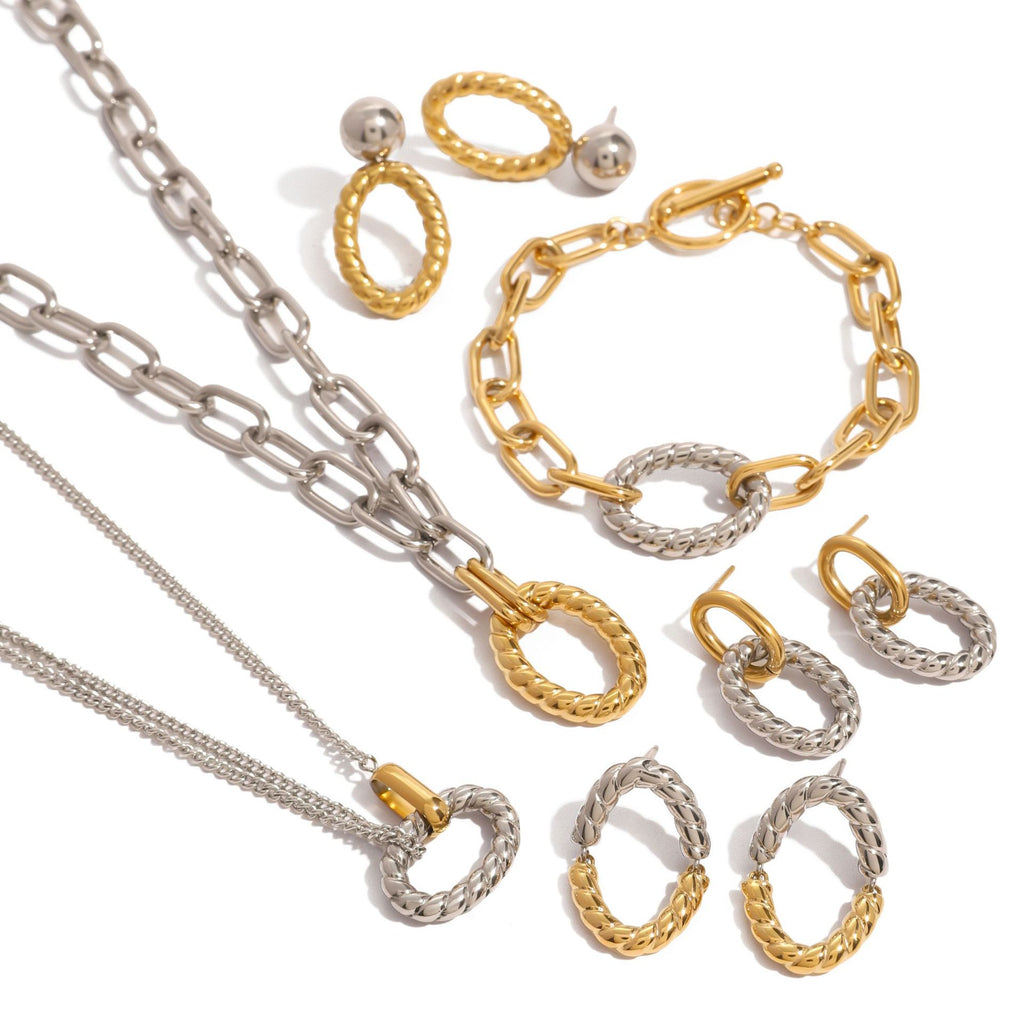 Mixed-Finish Circular Link Stainless Steel Jewelry Collection — wholesale view 4