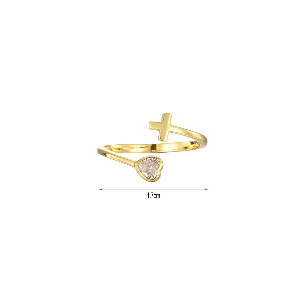 Gold Plated Brass Cross and Heart Zirconia Open Ring — ring dimension diagram