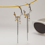 Two-Tone Pearl-Look Tassel Stainless Steel Hoop Earrings – flat-lay view