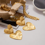 Wholesale Gold-Tone Stainless Steel Double Heart Drop Earrings - side profile