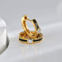 gold plated black resin hoop earrings with clear zirconia
