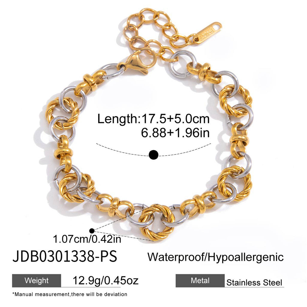 Two-tone twisted link bracelet with clasp and measurements