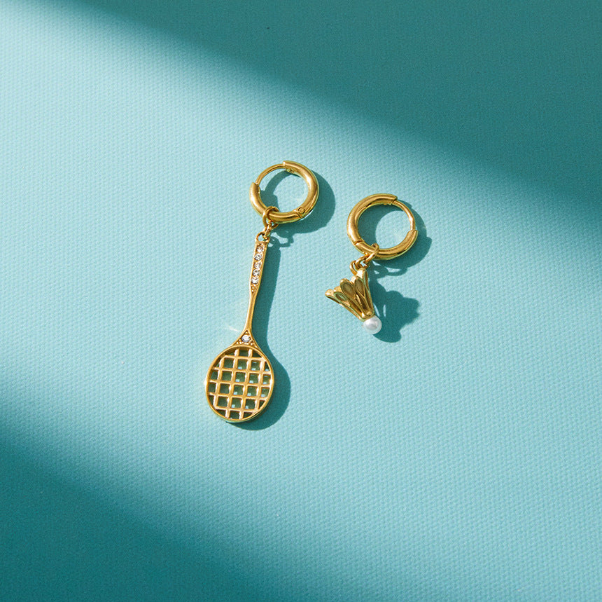 Mismatched racket and shuttlecock hoop earrings