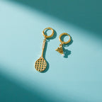 Mismatched racket and shuttlecock hoop earrings