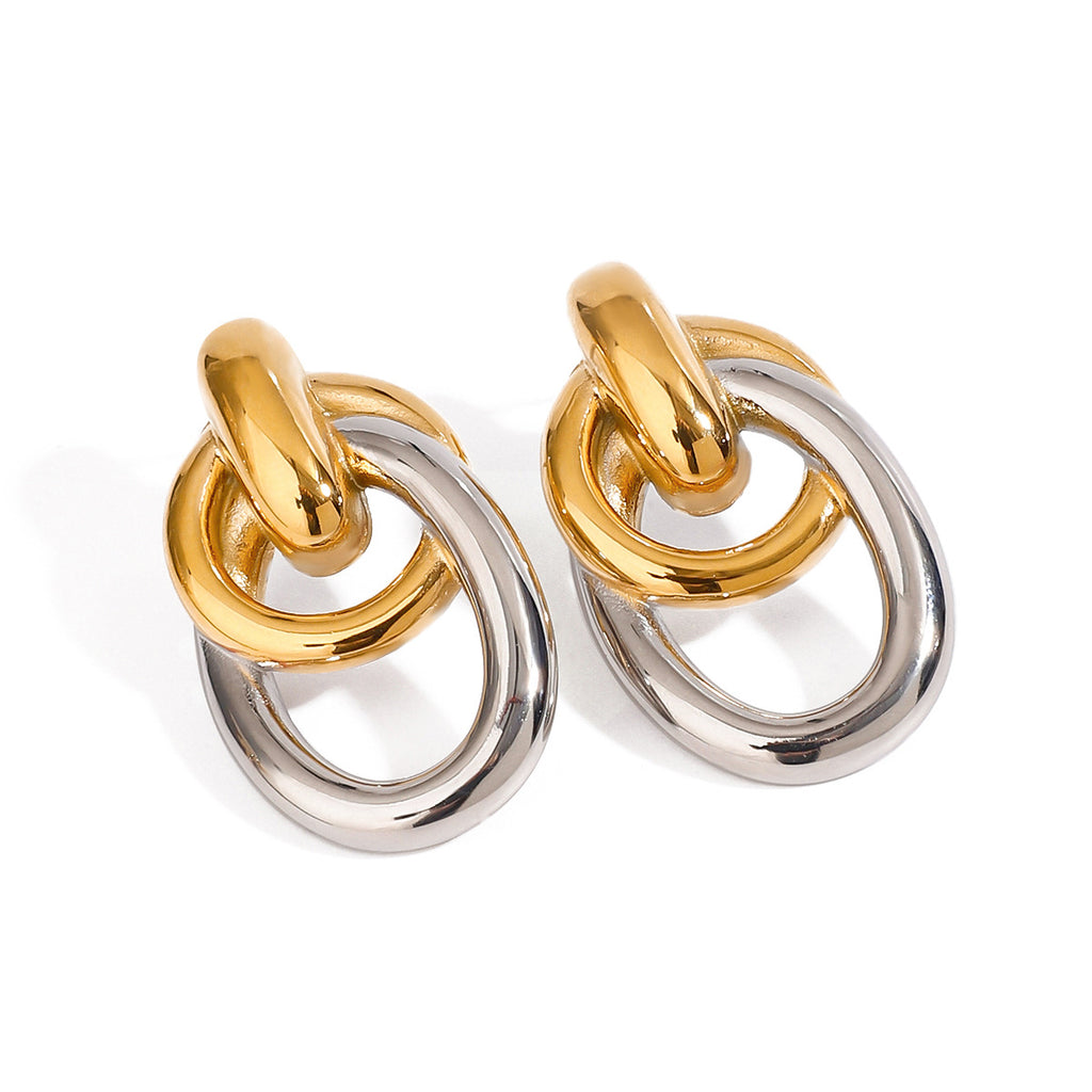 Two-Tone Interlocking Stainless Steel Drop Earrings — wholesale view 4