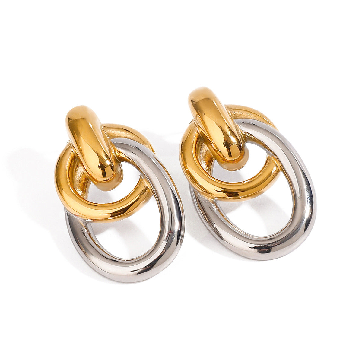Two-Tone Interlocking Stainless Steel Drop Earrings — wholesale view 4