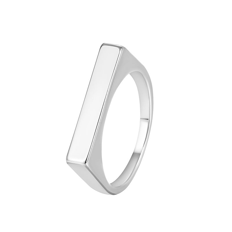 silver-finish rectangular bar signet ring on white
