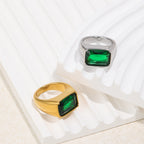 green stone signet rings in gold plated and silver finishes