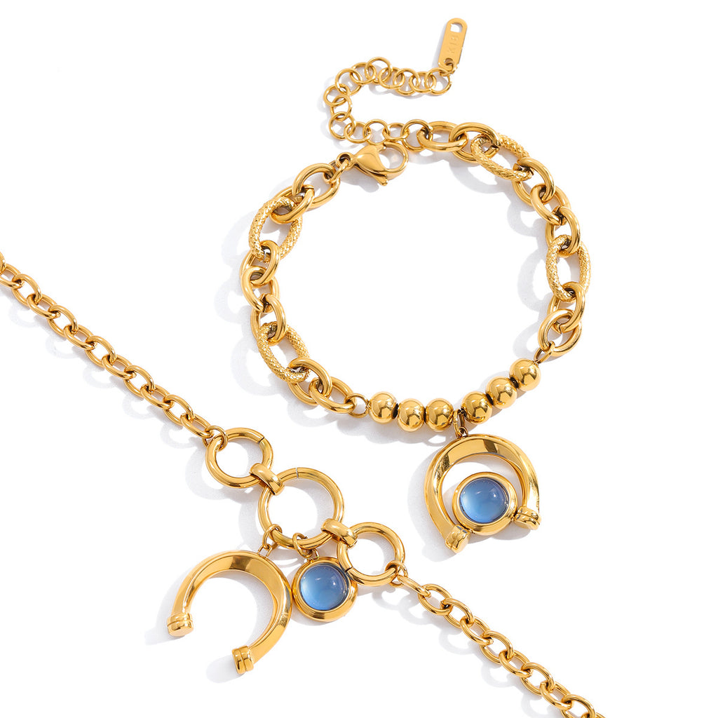Gold-Tone Blue Resin Equestrian Stainless Steel Bracelet Collection — alternate angle