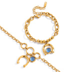Gold-Tone Blue Resin Equestrian Stainless Steel Bracelet Collection — alternate angle
