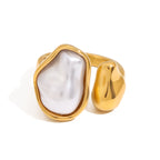 Wholesale Gold-Tone Stainless Steel Pearl Open Ring - design detail
