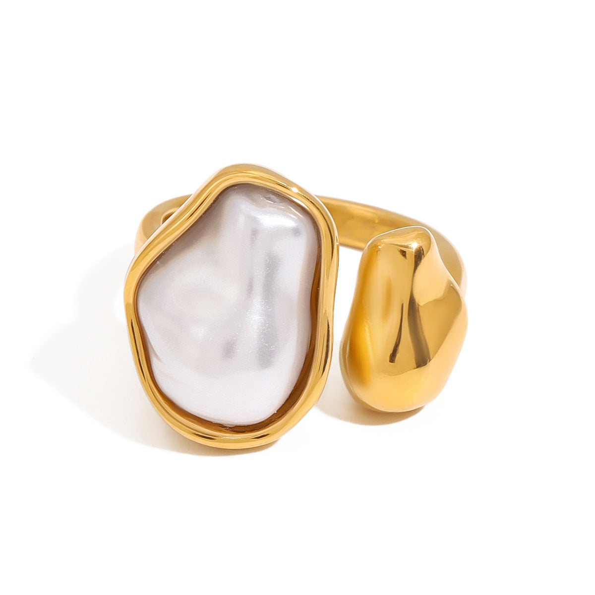 Wholesale Gold-Tone Stainless Steel Pearl Open Ring - design detail