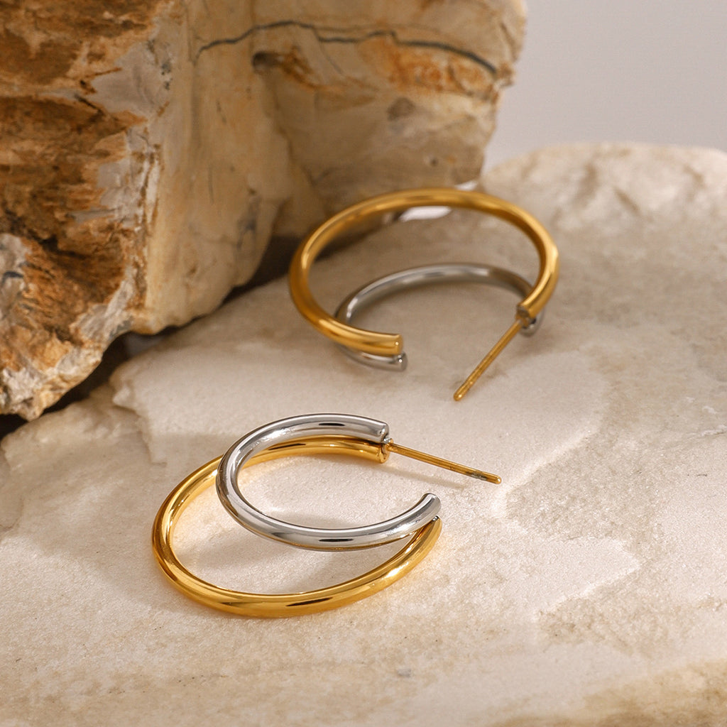 Two-Tone Open Stainless Steel Hoop Earrings – product view 1