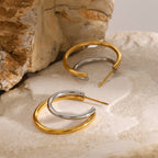 Two-Tone Open Stainless Steel Hoop Earrings – product view 1
