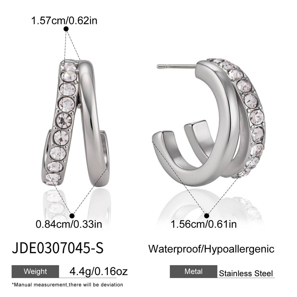 Stainless Steel Hoop, Ear Cuff and Heart Stud Earring Collection alternate variant view