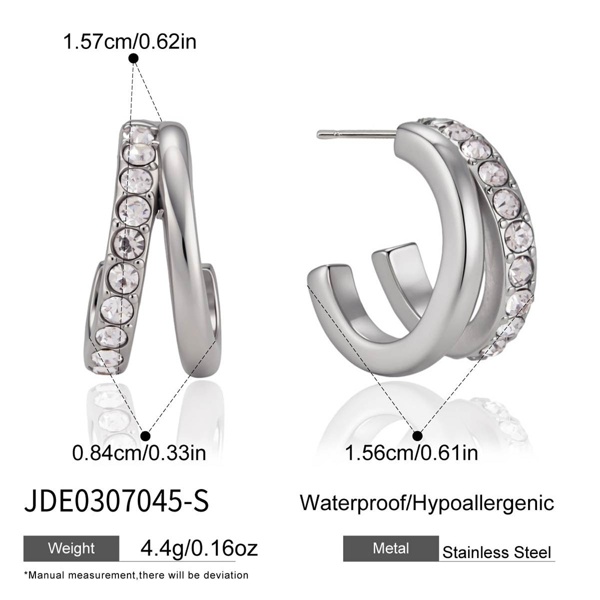 Stainless Steel Hoop, Ear Cuff and Heart Stud Earring Collection alternate variant view