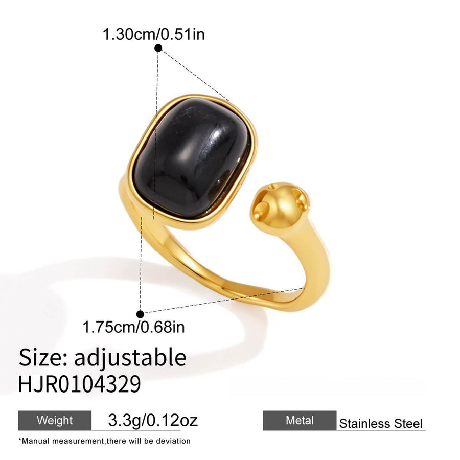 Adjustable stainless steel obsidian ring with size and weight specifications