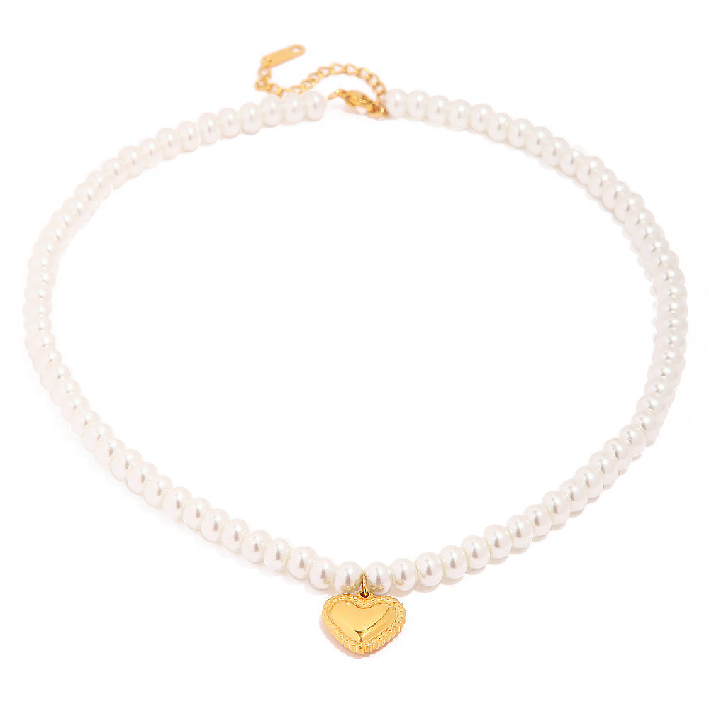 Gold Plated Stainless Steel Heart Pendant Beaded Necklace – product view 4