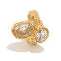 gold plated statement ring with two clear faceted stones
